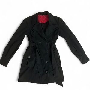 Black Women's Trench Coat with Tie Belt